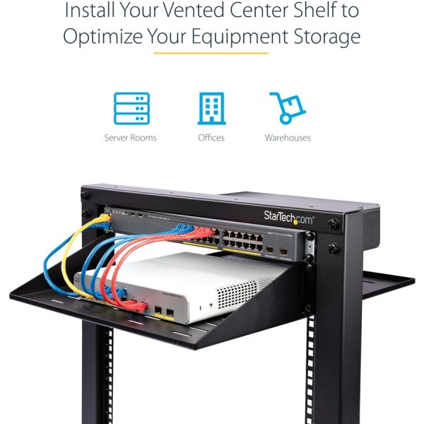 StarTech.com 2 Post Server Rack Shelf - Vented - Center Mount - Up to 75 lb. - 2 post Network Rack Shelf (CABSHF2POSTV2) - Image 7