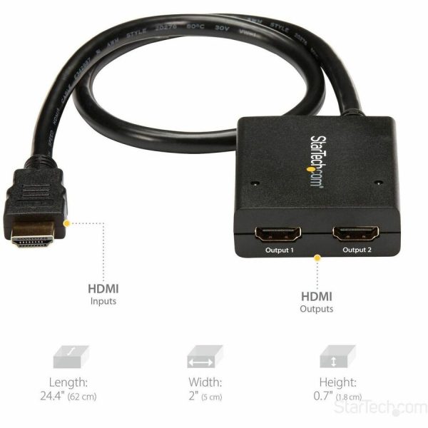 StarTech.com HDMI Splitter 1 In 2 Out - 4k 30Hz - 2 Port - Supports 3D video - Powered HDMI Splitter - HDMI Audio Splitter - Image 5