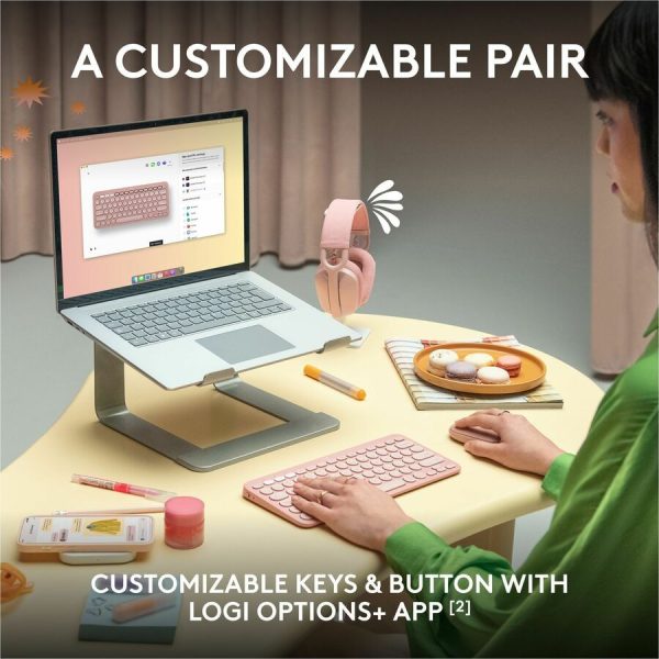 Logitech Pebble 2 Combo, Wireless Keyboard and Mouse, Quiet and Portable, Customizable, Logi Bolt, Tonal Rose - Image 4
