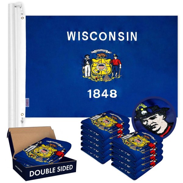 Wisconsin WI State Flag 3x5 Ft 10-Pack Double-sided Embroidered Polyester By G128