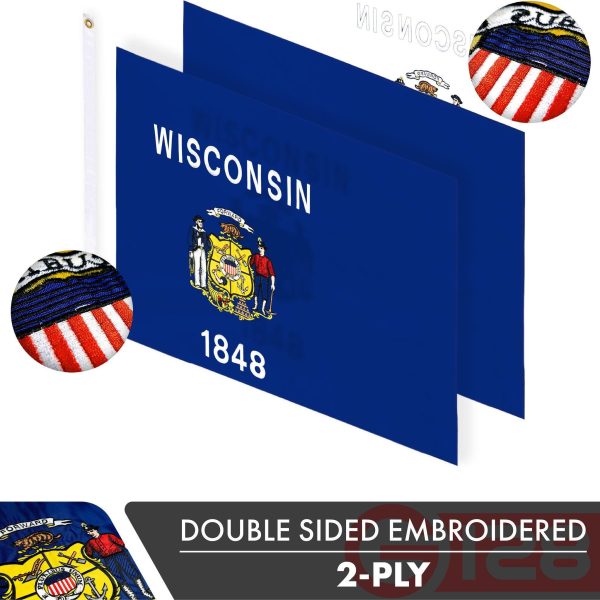 Wisconsin WI State Flag 3x5 Ft 10-Pack Double-sided Embroidered Polyester By G128 - Image 2