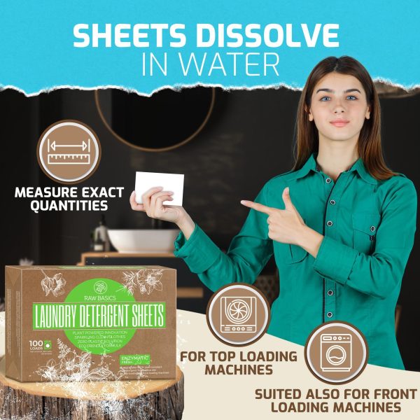 Laundry Sheets Fresh 100 Loads   Zero Waste Plastic Free Natural Soap Detergent   Travel Size Essentials for Washing Clothes - Image 4