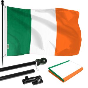 G128 - 6 Feet Tangle Free Spinning Flagpole (Black) Ireland Brass Grommets Printed 3x5 ft (Flag Included) Aluminum Flag Pole