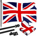 G128 Combo Pack: 6 Ft Tangle Free Aluminum Spinning Flagpole (Black) & United Kingdom UK Flag 3x5 Ft, ToughWeave Series Embroidered 300D Polyester | Pole with Flag Included