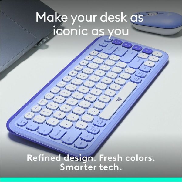 Logitech POP ICON KEYS Wireless Bluetooth Keyboard, Comfortable Typing, Programmable Keys, Easy-Switch Between up to 3 Devices (Lilac & Off-white) - Image 2