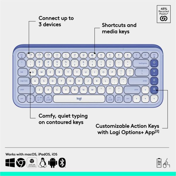 Logitech POP ICON KEYS Wireless Bluetooth Keyboard, Comfortable Typing, Programmable Keys, Easy-Switch Between up to 3 Devices (Lilac & Off-white) - Image 6