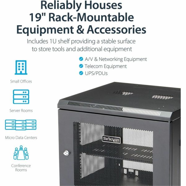 StarTech.com 4-Post 9U Wall Mount Network Cabinet, 19" Wall-Mounted Server Rack for Data / Computer Equipment, Small IT Rack Enclosure - Image 4