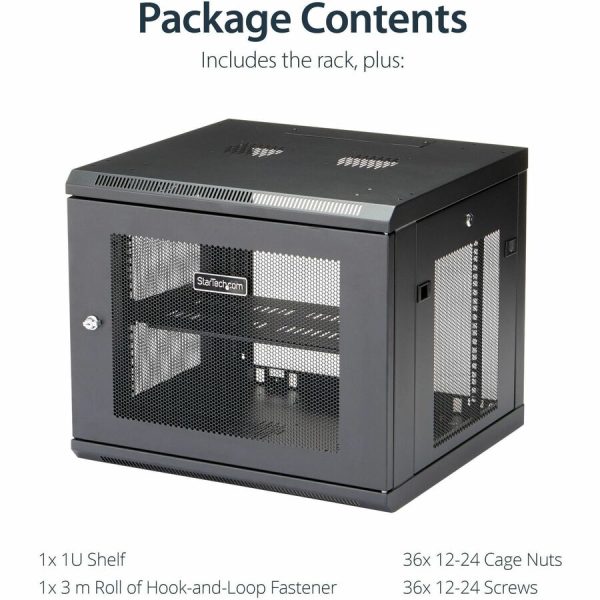 StarTech.com 4-Post 9U Wall Mount Network Cabinet, 19" Wall-Mounted Server Rack for Data / Computer Equipment, Small IT Rack Enclosure - Image 6