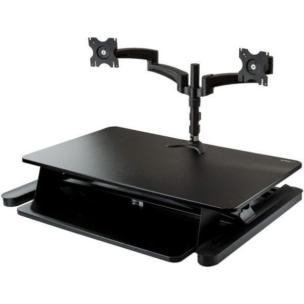 StarTech.com Dual Monitor Sit Stand Desk Converter - 35" Wide - Height Adjustable Standing Desk Solution -Dual Arms for up to 24" Monitors - Image 4