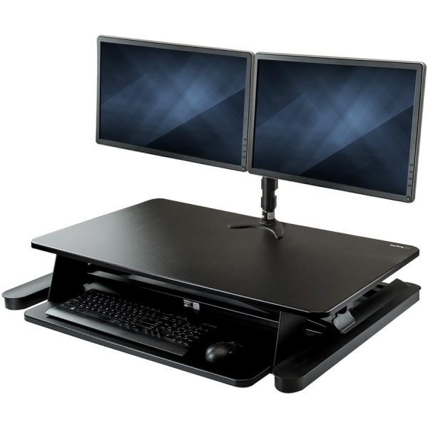 StarTech.com Dual Monitor Sit Stand Desk Converter - 35" Wide - Height Adjustable Standing Desk Solution -Dual Arms for up to 24" Monitors - Image 5
