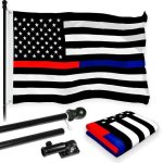 G128 Combo Pack: 6 Feet Tangle Free Spinning Flagpole (Black) Thin Blue and Red Line Flag 3x5 ft Printed 150D Brass Grommets (Flag Included) Aluminum Flag Pole