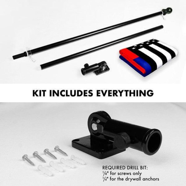 G128 Combo Pack: 6 Feet Tangle Free Spinning Flagpole (Black) Thin Blue and Red Line Flag 3x5 ft Printed 150D Brass Grommets (Flag Included) Aluminum Flag Pole - Image 2
