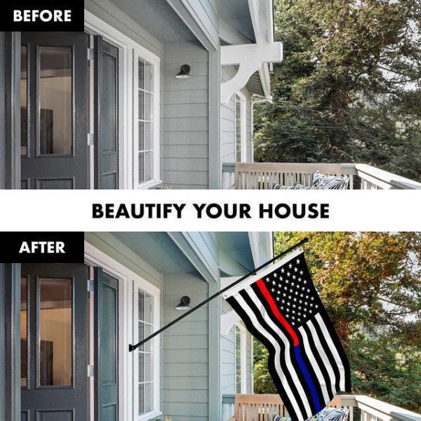 G128 Combo Pack: 6 Feet Tangle Free Spinning Flagpole (Black) Thin Blue and Red Line Flag 3x5 ft Printed 150D Brass Grommets (Flag Included) Aluminum Flag Pole - Image 3