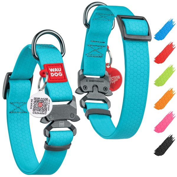 WAUDOG Waterproof Dog Collar   Adjustable Glow Dog Collar for Large Dogs Small and Medium Dogs   Heavy Duty Dog Collars with Durable Metal Clasp and QR Dog Tag   Glow in The Dark Dog Collars