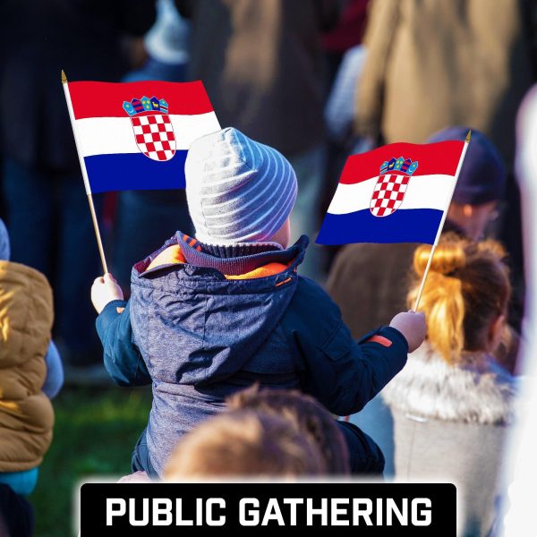 G128 50 Pack Handheld Croatia Croatian Stick Flags | 12x18 In | Printed 150D Polyester, Country Flag, Solid Wooden Stick, Spear Gold Tip - Image 6