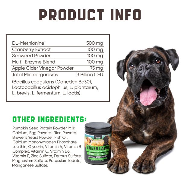 Green Lawn Chews for Dogs - Natural Dog Urine Neutralizer for Lawn with Cranberry, Probiotics, ACV & Digestive Enzymes - 180 Chews for Healthy Bladder, Urinary Tract - Grass Burn, Yellow Spots Treats - Image 3