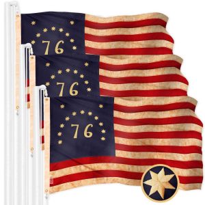 G128 3 Pack: Bennington 76 Tea-Stained Flag | 3x5 Ft | ToughWeave Pro Series Embroidered 420D Polyester | Historical Flag, Embroidered Design, Indoor/Outdoor, Brass Grommets, High Quality