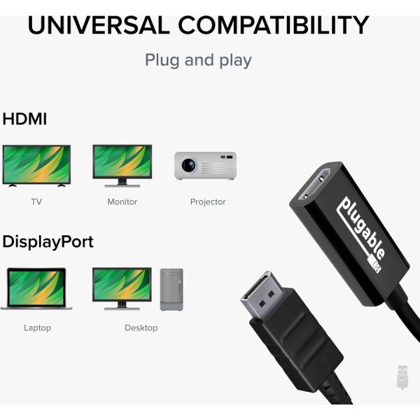 Plugable Active DisplayPort to HDMI Adapter - Connect any DisplayPort-Enabled PC or Tablet to an HDMI Enabled Monitor, TV or Projector for Ultra-HD Video Streaming (HDMI 2.0 up to 4K 3840x2160 @60Hz) - Image 5