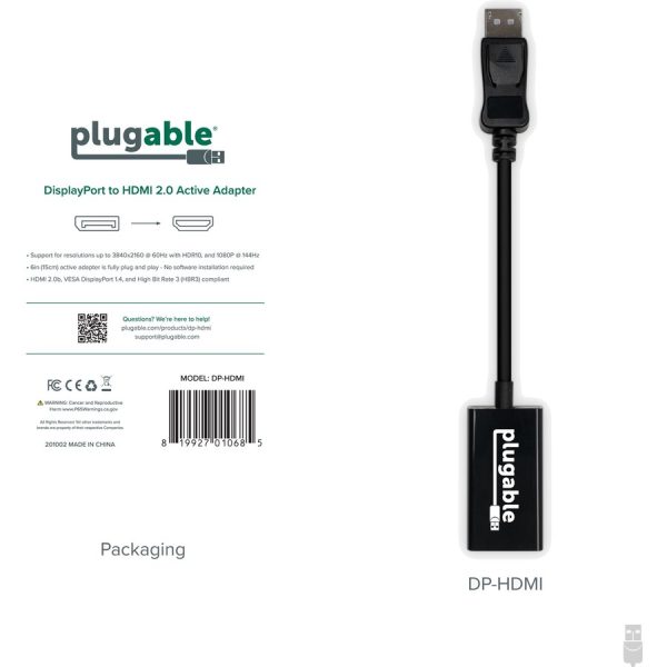 Plugable Active DisplayPort to HDMI Adapter - Connect any DisplayPort-Enabled PC or Tablet to an HDMI Enabled Monitor, TV or Projector for Ultra-HD Video Streaming (HDMI 2.0 up to 4K 3840x2160 @60Hz) - Image 6