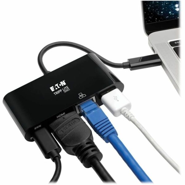 Eaton Tripp Lite Series USB-C Multiport Adapter - 4K HDMI, USB 3.x (5Gbps) Hub Port, GbE, 60W PD Charging, HDCP, Black - Image 2