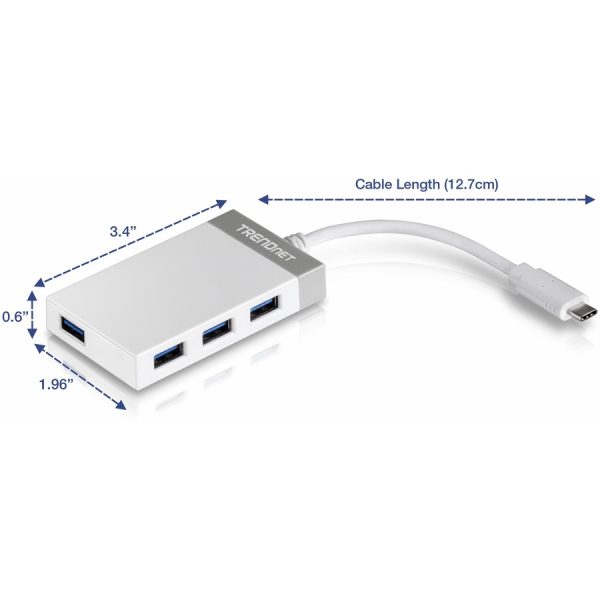 TRENDnet 4-Port USB-C to USB Mini Hub, TUC-H4E, Add 4 x USB 3.0 Ports to a USB-C Computer, USB C Multiport Adapter, Compatible with Windows, MacOs - Image 2