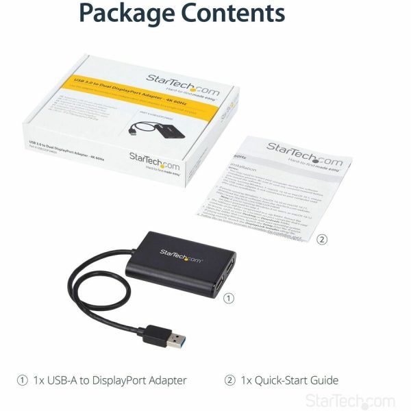 StarTech.com USB to Dual DisplayPort Adapter - 4K 60Hz - USB 3.0 5Gbps - USB Dual Monitor Adapter - Dual DisplayPort Adapter - DisplayLink Certified - Image 2