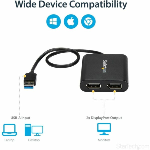 StarTech.com USB to Dual DisplayPort Adapter - 4K 60Hz - USB 3.0 5Gbps - USB Dual Monitor Adapter - Dual DisplayPort Adapter - DisplayLink Certified - Image 3