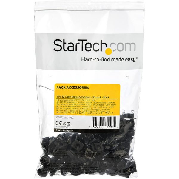 StarTech.com 50pc 10-32 Server Rack Cage Nuts and Screws w/Washers - Network/IT Rack Mount Hardware Kit - Clip/Captive Nuts & Bolts Black - Image 6