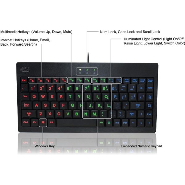 Adesso 3-Color Illuminated Mini Keyboard - Image 8