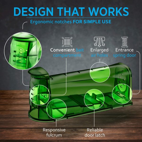 Humane Mouse Traps Catch and Release That Work   Mouse Traps No Kill   Live Mouse Traps   Reusable Mouse Traps for HouseGarageOutsideSmall MiceMultiple Mice   2 Pack - Image 2