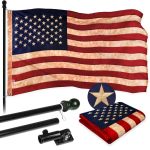 G128 Combo Pack: 6 Ft Tangle Free Aluminum Spinning Flagpole (Black) & USA Tea-Stained Flag 3x5 Ft, ToughWeave Pro Series Embroidered 420D Polyester | Pole with Flag Included