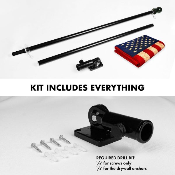G128 Combo Pack: 6 Ft Tangle Free Aluminum Spinning Flagpole (Black) & USA Tea-Stained Flag 3x5 Ft, ToughWeave Pro Series Embroidered 420D Polyester | Pole with Flag Included - Image 2