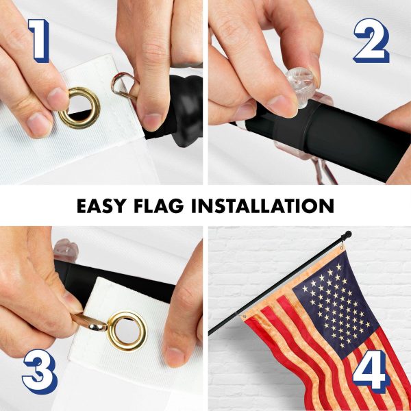 G128 Combo Pack: 6 Ft Tangle Free Aluminum Spinning Flagpole (Black) & USA Tea-Stained Flag 3x5 Ft, ToughWeave Pro Series Embroidered 420D Polyester | Pole with Flag Included - Image 7