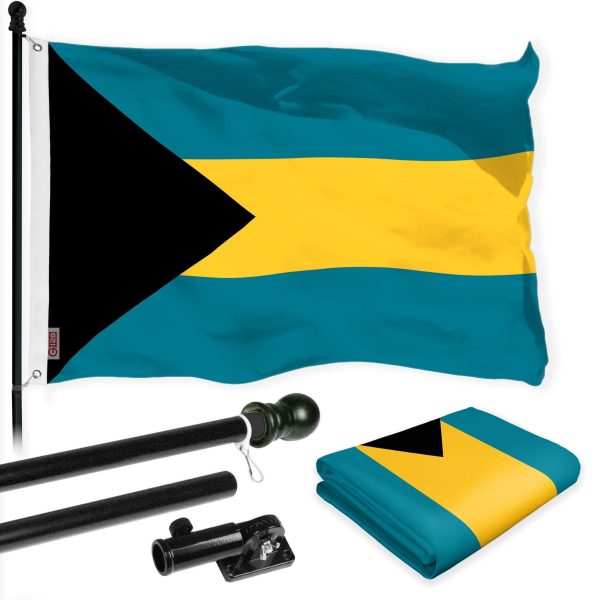 G128 Combo Pack: 6 Ft Tangle Free Aluminum Spinning Flagpole (Black) & Bahamas Bahamian Flag 3x5 Ft, LiteWeave Pro Series Printed 150D Polyester | Pole with Flag Included
