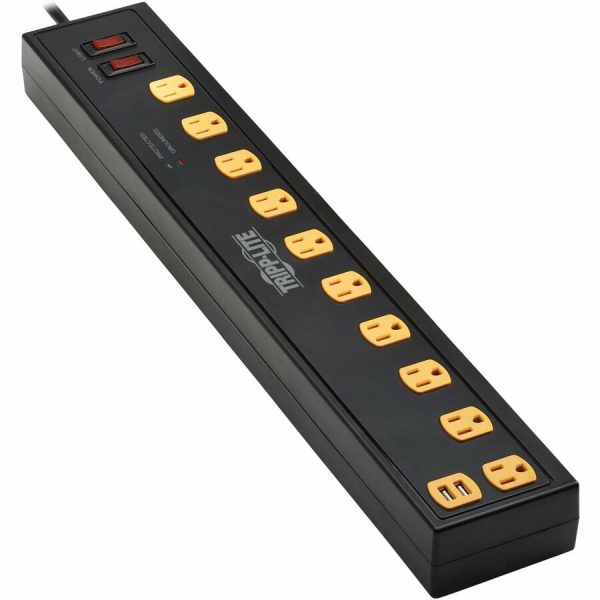 Eaton Tripp Lite Series Protect It! 10-Outlet Surge Protector with Swivel Light Bars - 5-15R Outlets, 2 USB Ports, 10 ft. (3 m) Cord, 4500 Joules, Black