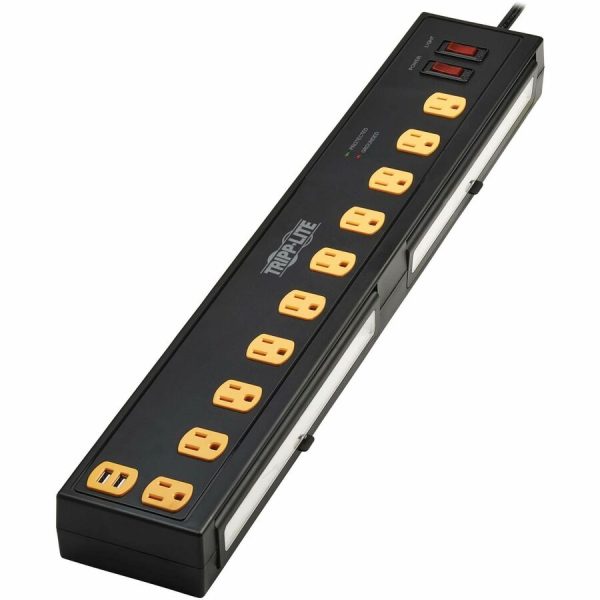 Eaton Tripp Lite Series Protect It! 10-Outlet Surge Protector with Swivel Light Bars - 5-15R Outlets, 2 USB Ports, 10 ft. (3 m) Cord, 4500 Joules, Black - Image 4