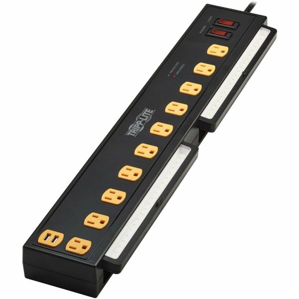 Eaton Tripp Lite Series Protect It! 10-Outlet Surge Protector with Swivel Light Bars - 5-15R Outlets, 2 USB Ports, 10 ft. (3 m) Cord, 4500 Joules, Black - Image 7