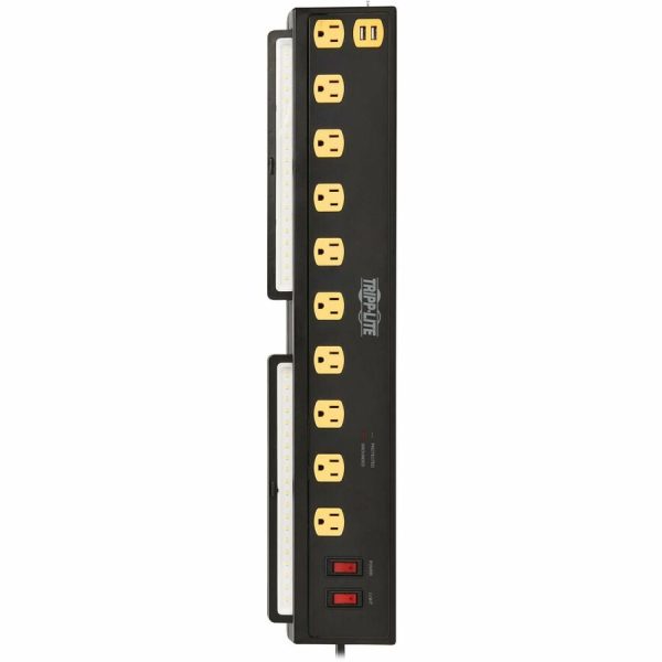 Eaton Tripp Lite Series Protect It! 10-Outlet Surge Protector with Swivel Light Bars - 5-15R Outlets, 2 USB Ports, 10 ft. (3 m) Cord, 4500 Joules, Black - Image 10
