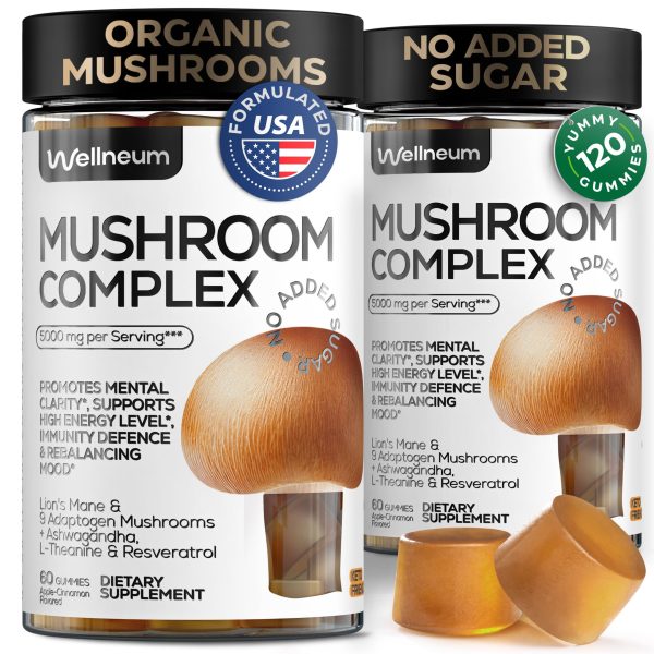 Mushroom Gummies 5000 Mg for Adults   Lion's Mane and 9 Adaptogenic Mushrooms Blend   Ashwagandha L Theanine   Organic Adaptogenic Mix for Energy Immunity and Focus   No GMO Sugar Free   2 Pack