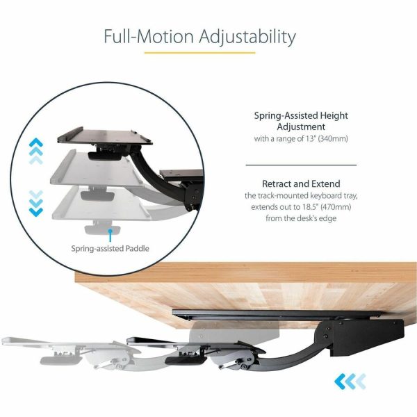 StarTech.com Under Desk Keyboard Tray, Height Adjustable Keyboard and Mouse Tray (10" x 26"), Ergonomic Computer Keyboard Tray w/Mouse Pad - Image 3