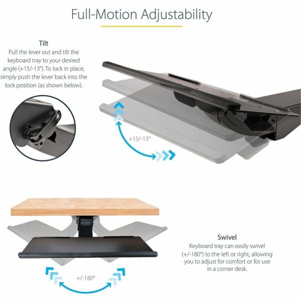 StarTech.com Under Desk Keyboard Tray, Height Adjustable Keyboard and Mouse Tray (10" x 26"), Ergonomic Computer Keyboard Tray w/Mouse Pad - Image 4