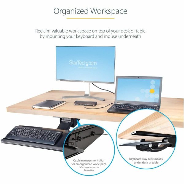 StarTech.com Under Desk Keyboard Tray, Height Adjustable Keyboard and Mouse Tray (10" x 26"), Ergonomic Computer Keyboard Tray w/Mouse Pad - Image 7