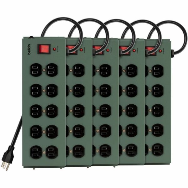 Belkin 10-Outlet Metal Surge Protector - 15ft Cord - Straight Plug - 885J - On-Off Switch - Green (5-pack) - Image 2