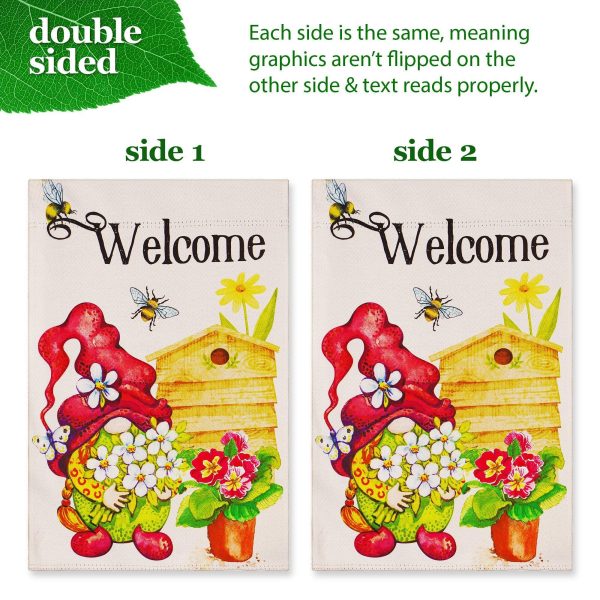 G128 Combo Pack: Garden Flag Stand Black 36 in x 16 in & Garden Flag Spring Decoration Welcome Gnome with Flowers 12"x18" Double-Sided Blockout Fabric - Image 5