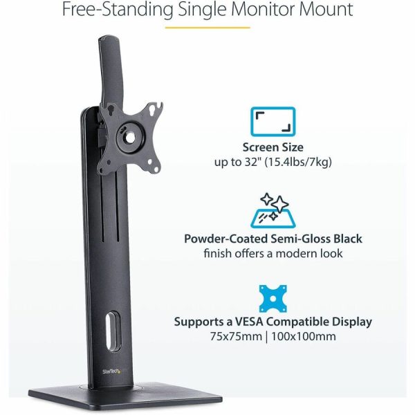 StarTech.com Free Standing Single Monitor Mount, Height Adjustable Ergonomic Monitor Desk Stand, For VESA Mount Displays up to 32" (15lb) - Image 2
