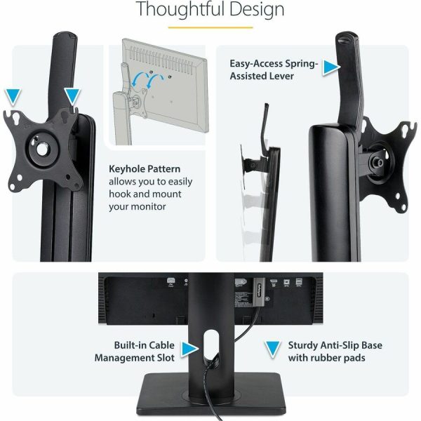 StarTech.com Free Standing Single Monitor Mount, Height Adjustable Ergonomic Monitor Desk Stand, For VESA Mount Displays up to 32" (15lb) - Image 4