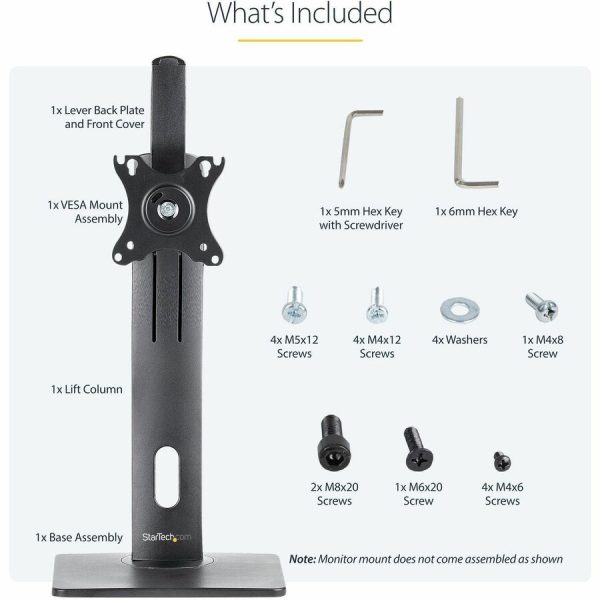 StarTech.com Free Standing Single Monitor Mount, Height Adjustable Ergonomic Monitor Desk Stand, For VESA Mount Displays up to 32" (15lb) - Image 6