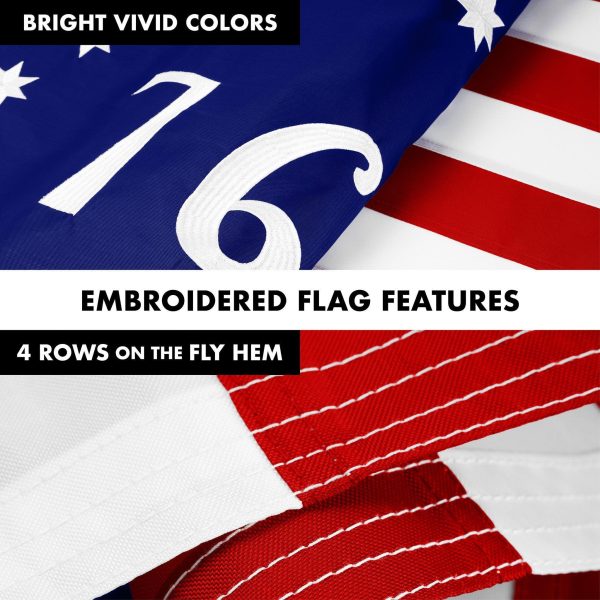 G128 Combo Pack: 5 Ft Tangle Free Aluminum Spinning Flagpole (Black) & Bennington 76 Flag 2.5x4 Ft, ToughWeave Series Embroidered 300D Polyester | Pole with Flag Included - Image 5