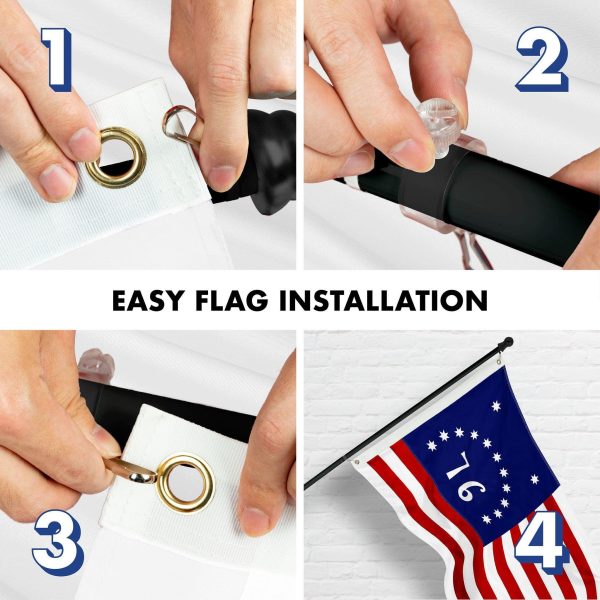 G128 Combo Pack: 5 Ft Tangle Free Aluminum Spinning Flagpole (Black) & Bennington 76 Flag 2.5x4 Ft, ToughWeave Series Embroidered 300D Polyester | Pole with Flag Included - Image 7