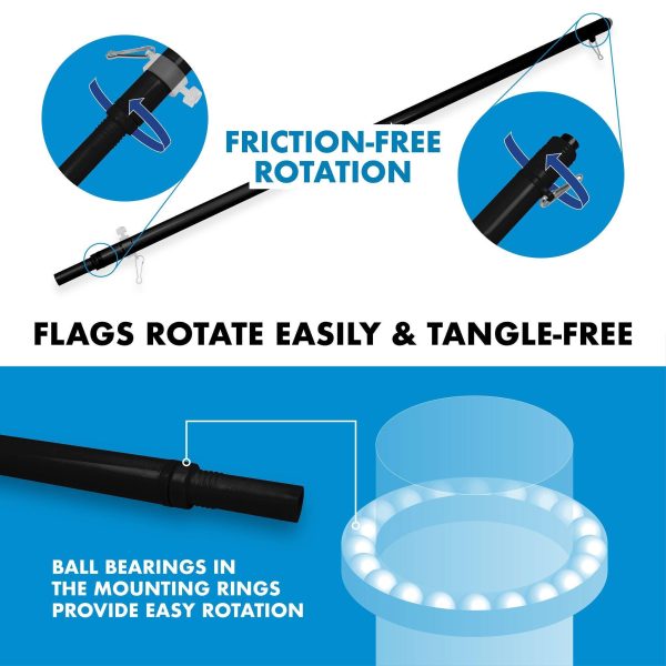 G128 Combo Pack: 5 Ft Tangle Free Aluminum Spinning Flagpole (Black) & Bennington 76 Flag 2.5x4 Ft, ToughWeave Series Embroidered 300D Polyester | Pole with Flag Included - Image 9